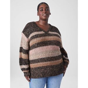 Lane Bryant Sweater Womens 18 Long Sleeve V neck Striped Pullover NEW Knit